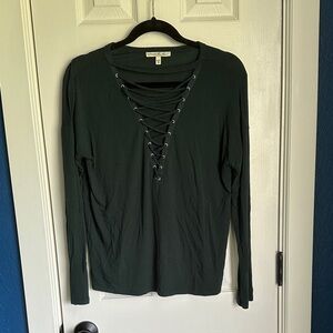 Express Dark Green Lace-Up Top